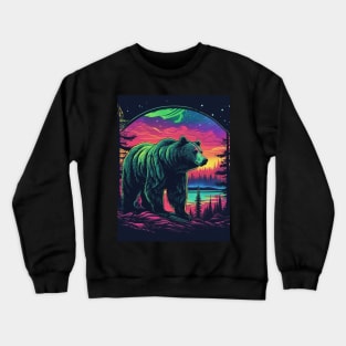 Brown Bear with Forest and Borealis, Colorful, Beautiful Crewneck Sweatshirt